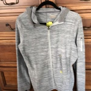Women’s zip front Gray hoodie shirt with pretty zipper on sleeve  lightweight